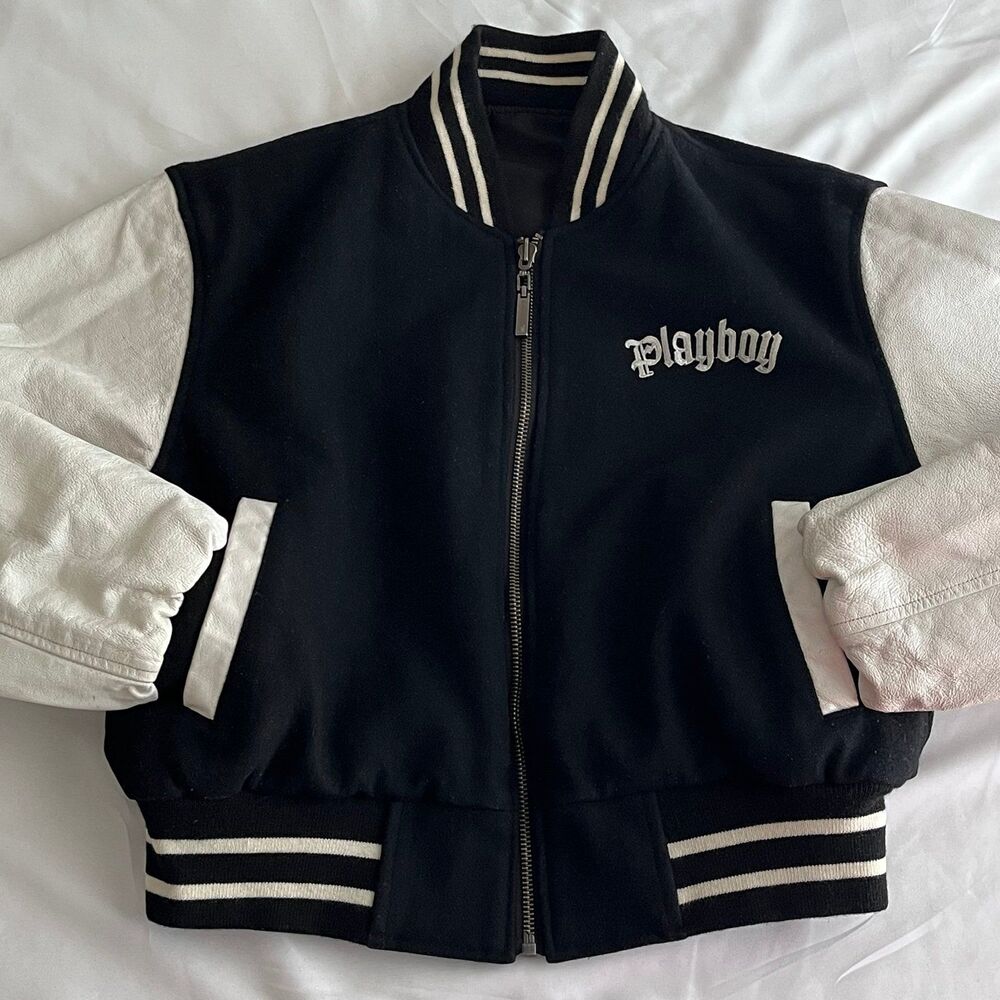 Vintage Playboy Varsity Jacket Reversible Women’s Size Small Y2K Sweater 2000s - Picture 2 of 12